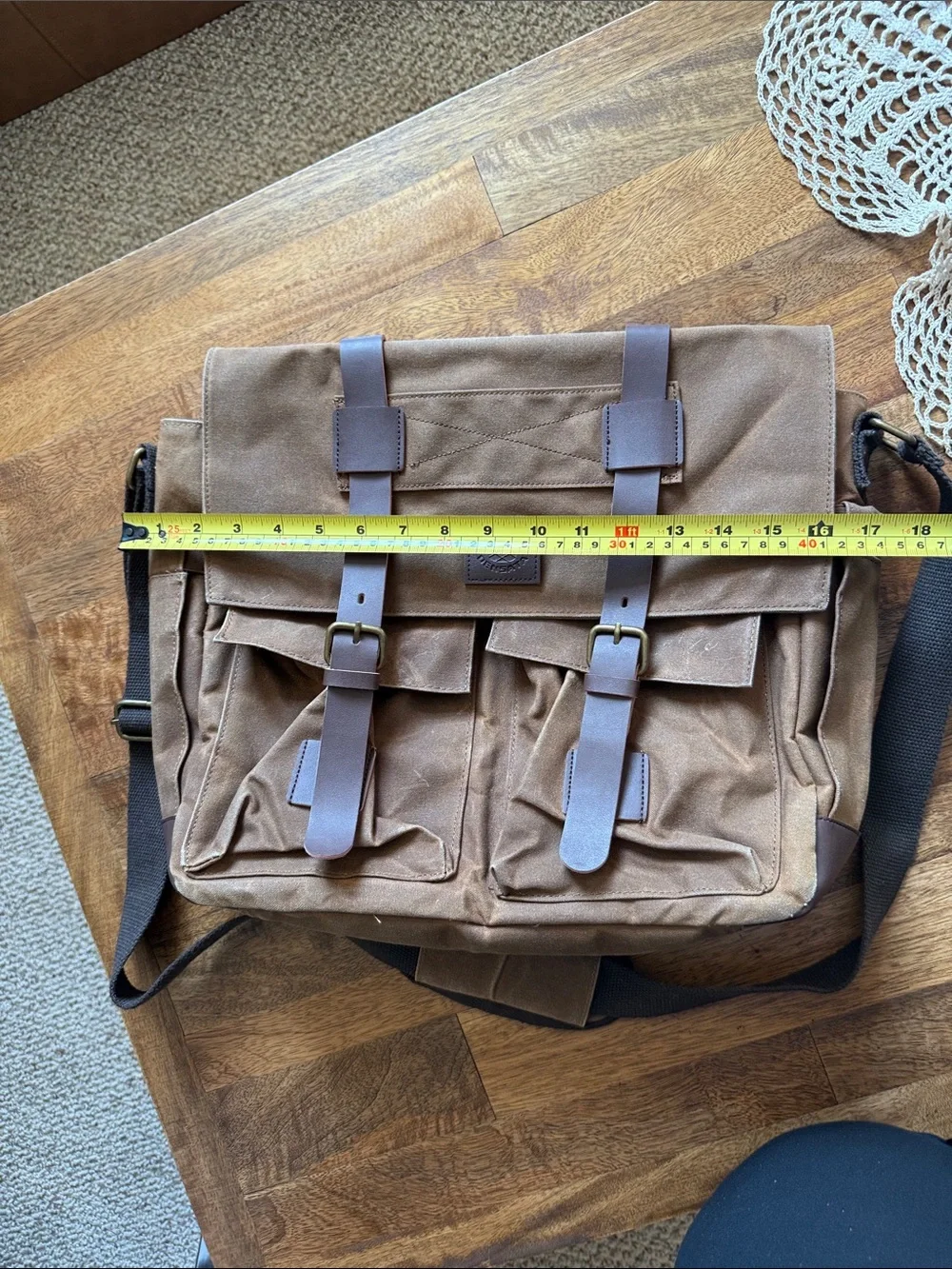Men's Brown Canvas Messenger Bag with faux Leather Straps